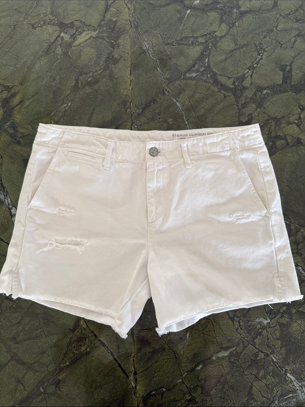 Ag Adriano Goldschmied White Distressed Cotton Khaki Chino Shorts 27